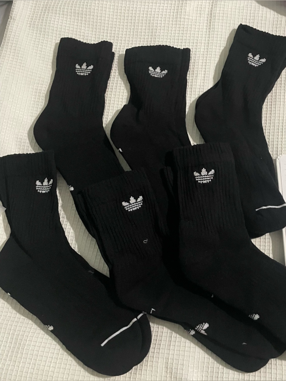 Men's Black Crew Socks with White Adidas Trefoil logo